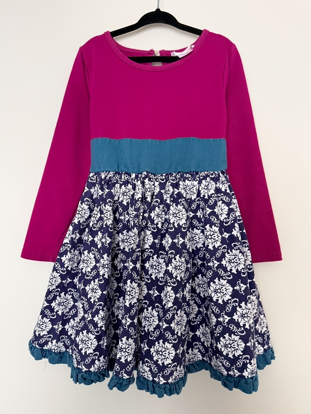 Sweet Charlotte Girls Fuchsia & Navy Floral Long Sleeve Dress Size 4